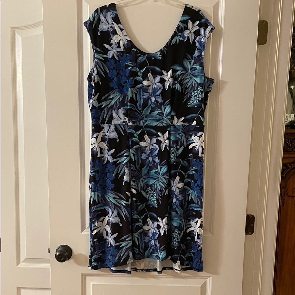 Tommy Bahama Black Floral Midi Dress With Blue & White Flowers